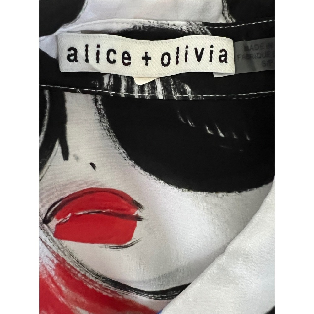 Alice + Olivia x Blair Z Willa Placket Silk Pop Art Button Down Blouse Top Small - Picture 13 of 14